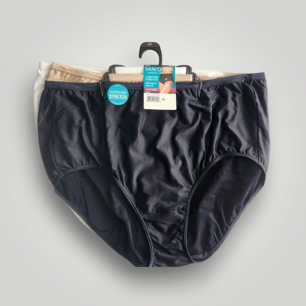 Vanity Fair Women's White Beige Black Brief Underwear Panties 11/4XL Lot‎  of 3